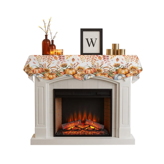 Orange Blue Pumpkins Fall Fireplace Mantel Scarf Cover 70"Wx17"L,Fireplace Mantel Shelf Top Runner,Maple Leaf Sunflower Thanksgiving Mantle Dresser Scarves Table Runner for Holiday Party Living Room