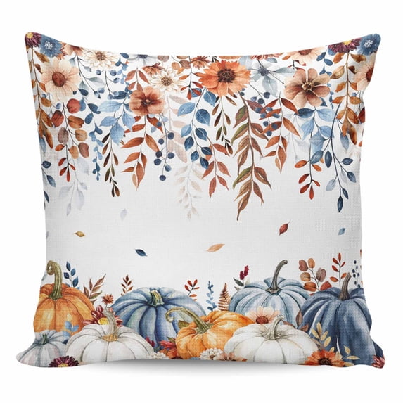 Orange Blue Pumpkins Fall Pillow Covers 24x24 Inch Decorative Throw Pillow Cover, Thanksgiving Floral Botanical Sofa Pillowcases Accent Cushion Case Home Decor Bedroom Living Room