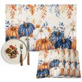 thumbnail image 1 of Orange Blue Pumpkins Fall Placemats Set of 4, Thanksgiving Eucalyptus Maple Washable Wipeable Table Mats for Dining Tables, Indoor Outdoor Kitchen Place Mats for Holiday Party Table Decor, 1 of 9