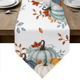 thumbnail image 1 of Orange Blue Pumpkins Fall Table Runner Linen Burlap Table Runner 120 Inches Long Maple Leaf Botanical Thanksgiving Dresser Scarves for Kitchen Island Coffee Dining Room Party Holiday Decor 13"x120", 1 of 8