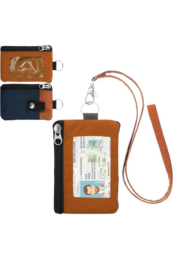 Orange Blue RFID Blocking Lanyard Wallet Card Holder Coin Purse with Keychain