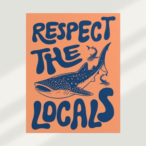 Orange Blue Respect the Locals Whale Shark Ocean Conservation Art Unframed Paper Print