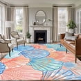 thumbnail image 1 of Orange Blue Shell Area Rugs 8'x10', Washable Small Throw Rugs for Living Room Patio, Coastal Summer Beach Ocean Conch Indoor Outdoor Rug Non-Slip Low Pile Carpet Runner Reversible Floor Mats, 1 of 8