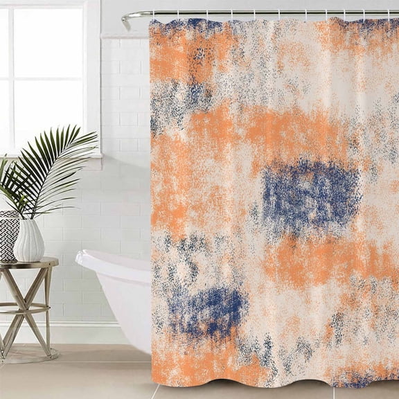 Orange Blue Shower Curtain Set, Waterproof Shower Curtains for Bathroom, Minimalist Smear Abstract Art Painting Washable Fabric Cloth Bath Curtain for Bathtub Decoration with Hooks 66x72 Inches