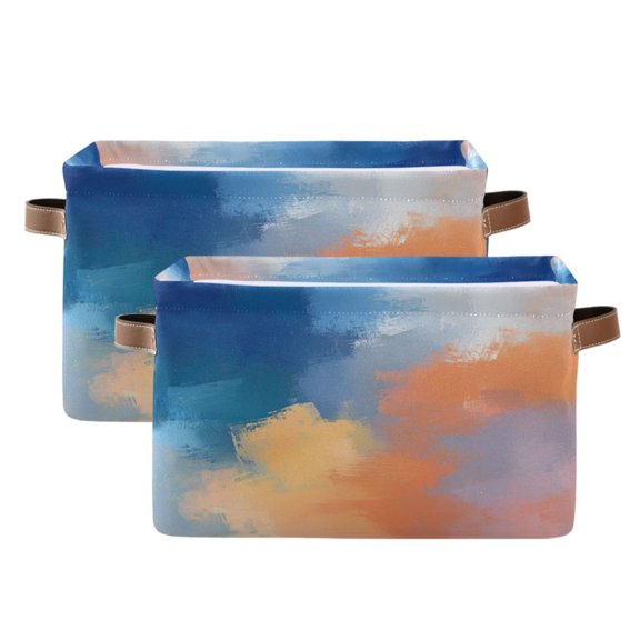 Orange and Blue Sky Foldable Storage Basket,Canvas Fabric Foldable Storage Bins with Handles Open Home Storage Bins Boxes for Toy Book Shelf Closet Baskets