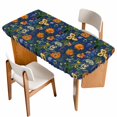 thumbnail image 1 of Orange Blue Spring Floral Table Cloths for 6 Foot Rectangle Tables, Vintage Botanical Summer Flower Patio Waterproof Elastic Fitted Tablecloths, Washable Rectangular Table Cover for Camping, 1 of 8