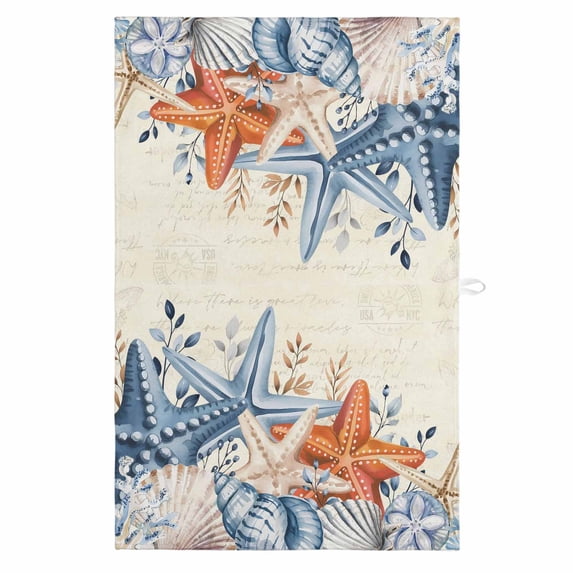 Orange Blue Starfish Coastal 1 Pack Kitchen Towel, Water Absorbent Dish Towel, Summer Beach Eucalyptus Rustic Decorative Hand Towels - Quick Drying Cloth for Cooking Baking, 18x28 Inch