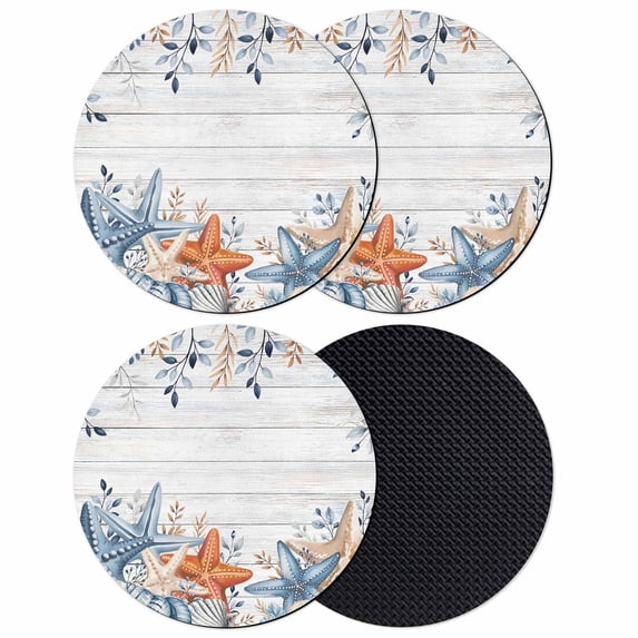 Orange Blue Starfish Coastal Coasters Set of 4, Absorbent Coasters for Drinks, Summer Beach Eucalyptus Retro Coaster for Desk Coffee Table Protection, Home Decor House Warming Gifts 4"