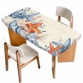 thumbnail image 1 of Orange Blue Starfish Coastal Table Cloths for 5 Foot Rectangle Tables, Summer Beach Eucalyptus Rustic Patio Waterproof Elastic Fitted Tablecloths, Washable Rectangular Table Cover for Camping, 1 of 8