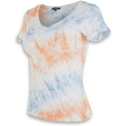 YDX Orange Blue Stone Marble Splash Tie Dye T-Shirt for Teen Girls Juniors V Neck Soft Jersey All Cotton Small