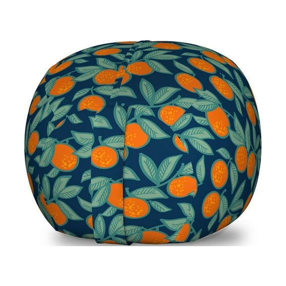 Orange Blue Storage Toy Bag Chair, Citrus Branches and Leaves, Stuffed Animal Organizer Washable Bag, Small Size, Dark Teal Burnt Orange, by Ambesonne