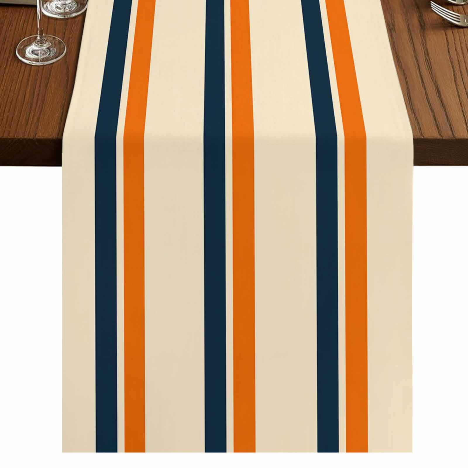 Orange Blue Stripe 36 Inch Table Runner, Minimalist Farmhouse Stripes ...