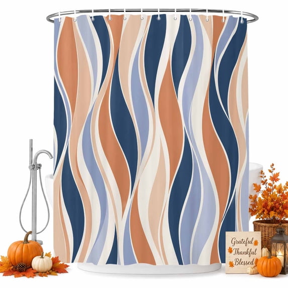 Orange Blue Striped Shower Curtain Set - Extra Long 72" x 96" Washable Bathtub Curtain with 12 Hooks, Modern Abstract Vertical Waves Waterproof Fabric Stall Shower Curtains for Bathroom Décor