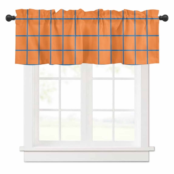 Orange Blue Stripes Check Valances for Windows Simple Style Lines Abstract Art Rod Pocket Curtain Valance Window Treatment Short Curtains for Kitchen Living Room, 58"x16"