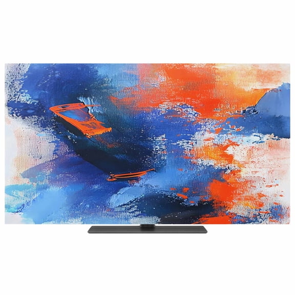 Orange Blue TV Dust Cover,Stretchable TV Screen Desktop Computer Protector Cover,Modern Abstract Oil Painted Aesthetics Television Dustproof Slipcover for 19–24 Inch Flat or Curved TVs