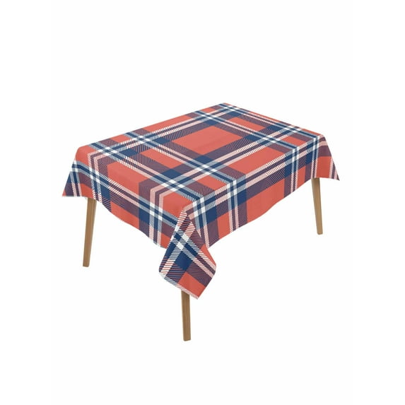 Orange Blue Table Cloth, British Style Buffalo Plaid Lattice Waterproof Tablecloth for Rectangle Tables, Reusable Washable Fabric Table Cover for Restaurant Kitchen Dining Tables 52"x70"