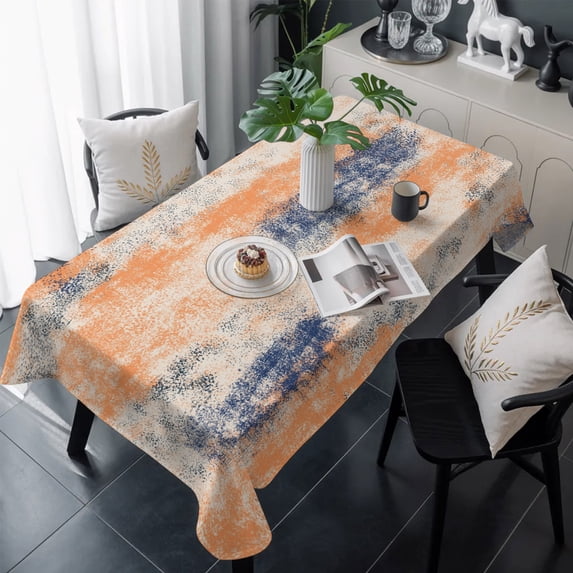 Orange Blue Table Cloth Waterproof Tablecloths, Minimalist Smear Abstract Art Painting Tablecloth Dining Table Cover for Kitchen Party Tabletop Outdoor, Rectangle Tablecloth 54x108 Inch