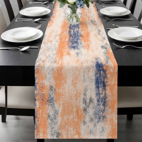 Orange Blue Table Runner 36 Inches Long, Minimalist Smear Abstract Art Painting Kitchen Coffee Dining Table Decoration for Home Party Birthday Wedding Home Decor 13x36 Inches
