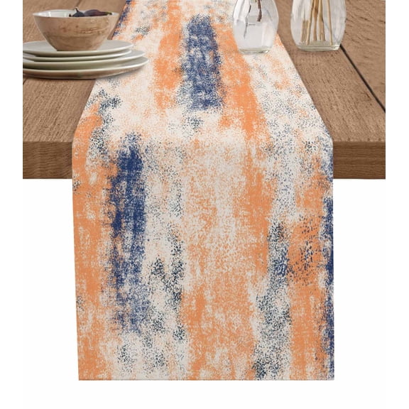 Orange Blue Table Runner Minimalist Smear Abstract Art Painting Tablerunners 13 x 36 Inch, Table Decorations Tabletop Scarf for Summer Gathering Holiday Farmhouse Kitchen Dining Decor