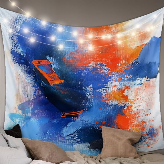 Orange Blue Tapestry for Bedroom Wall Hanging Tapestry, Modern Abstract Oil Painted Aesthetics Ceiling Backdrop Tapestries Poster Blanket Wall Decor for Teens Room Living Room Dorm 55" x 73"