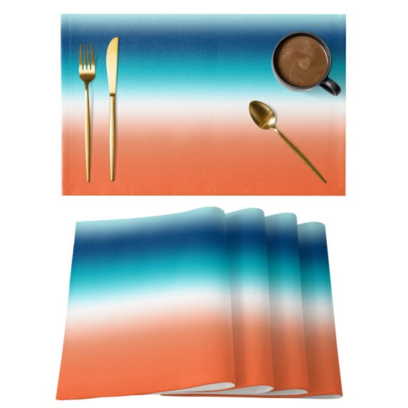 Orange Blue Teal Ombre Placemats Set of 4 Contemporary Abstract Gradient Place Mats Indoor Wipeable Table Mats Washable Cloth Dining Table Placemats for Kitchen Holiday Party Home Decor 13x19 Inch