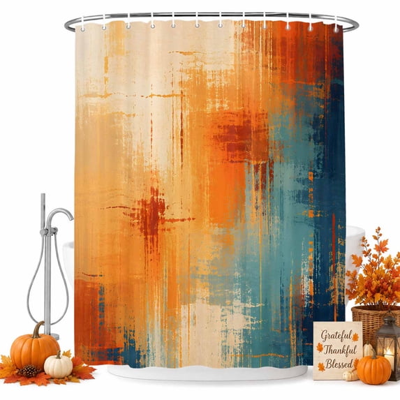 Orange Blue Teal Shower Curtain Set - Standard 72" x 72" Washable Bathtub Curtain with 12 Hooks, Contemporary Simple Ombre Aesthetic Waterproof Fabric Stall Shower Curtains for Bathroom Décor