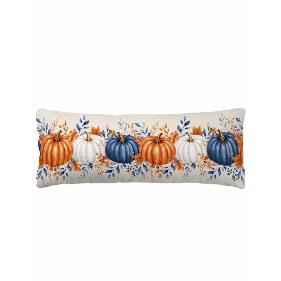 Orange Blue Thanksgiving Body Pillow Cover 20 x 54 Inch Decorative Pillow Cover Fall Pumpkins Maple Leaf Botanical Lumbar Pillowcase Seasonal Rectangle Cushion Case for Couch Sofa Bed Living Room