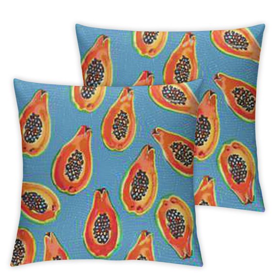 Orange Blue Throw Pillow Cushion Case, Tropical Fruit Halved Papayas Pattern, Decorative Rectangle Accent Pillow CoverSky Blue Burnt Sienna