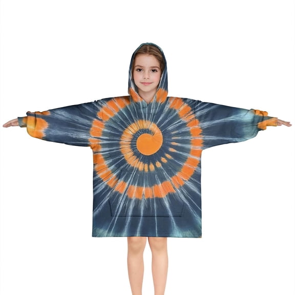 Orange Blue Tie Dye Mandala Pattern Blanket Hoodies for Kids 6-13YR Oversize Wearable Blanket Hoodies for Boys Girls Teens