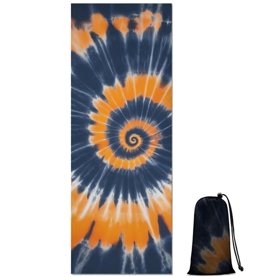 Orange Blue Tie Dye Mandala Pattern Hot Yoga Mat Towel Non Slip for Hot Yoga - Quick-Drying Yoga Mat Cover with 4 Corner Pockets with Travel Bag - Hot Yoga Towel Non Slip 70"x26"