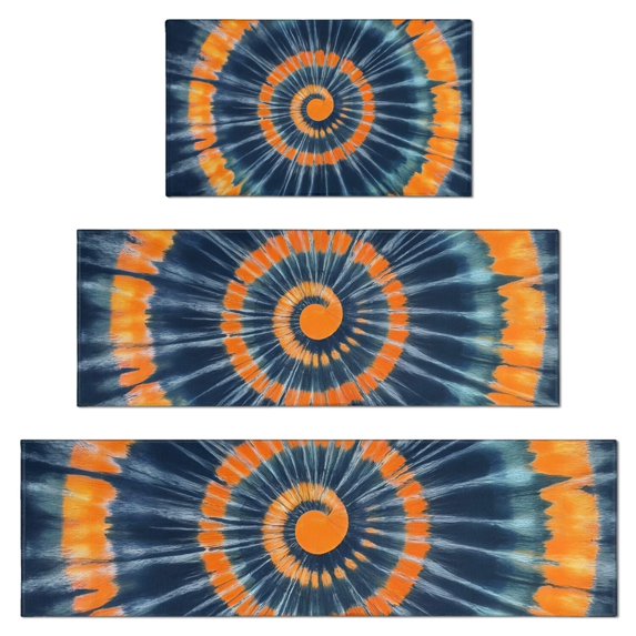 Orange Blue Tie Dye Mandala Pattern Kitchen Rugs Sets Of 3,Kitchen Runner Rugs Non Skid Washable,Decorative Kitchen Floor Mats for Kitchen,Sink,Laundry,17"x30"+ 17"x47" + 17"x59"