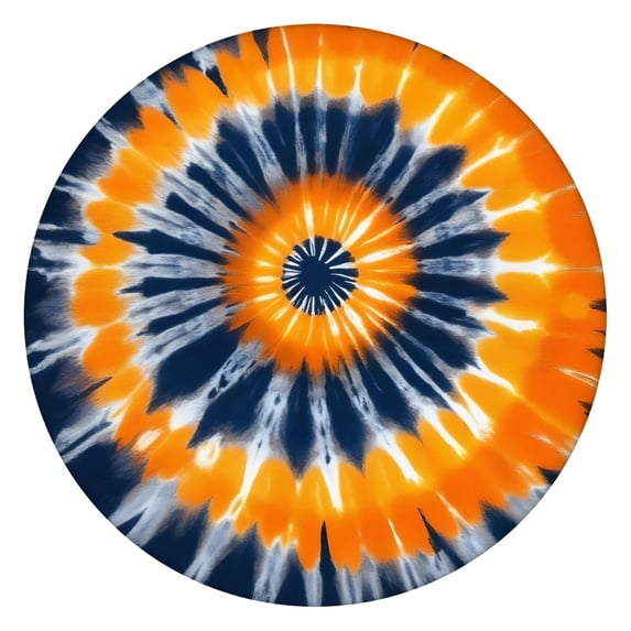 Orange Blue Tie Dye Mandala Pattern Round Fitted Tablecloth with Elastic Edge,Dining Table Cover Waterproof,Outdoor Round Tablecloth for Camping,Dining,Indoor and Outdoor