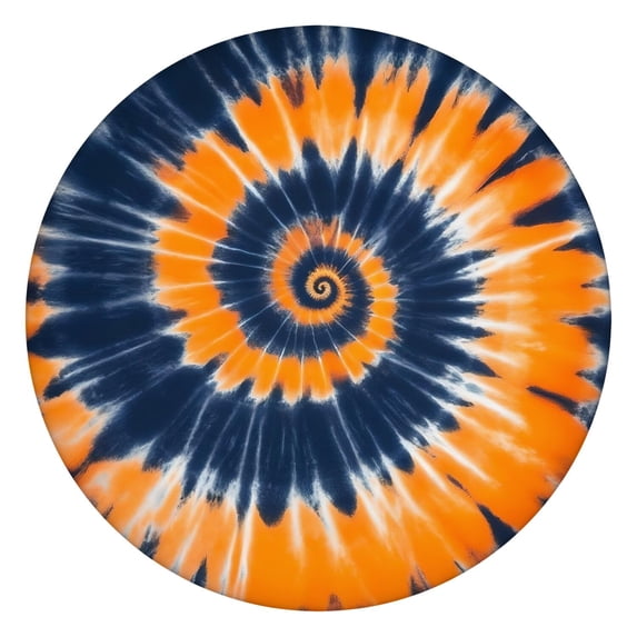 Orange Blue Tie Dye Mandala Pattern Round Fitted Tablecloth with Elastic Edge,Dining Table Cover Waterproof,Outdoor Round Tablecloth for Camping,Dining,Indoor and Outdoor