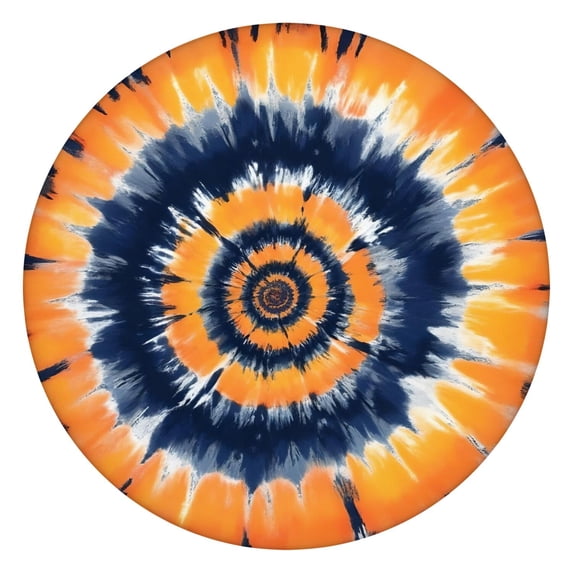 Orange Blue Tie Dye Mandala Pattern Round Fitted Tablecloth with Elastic Edge,Dining Table Cover Waterproof,Outdoor Round Tablecloth for Camping,Dining,Indoor and Outdoor