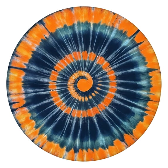 Orange Blue Tie Dye Mandala Pattern Round Fitted Tablecloth with Elastic Edge,Dining Table Cover Waterproof,Outdoor Round Tablecloth for Camping,Dining,Indoor and Outdoor