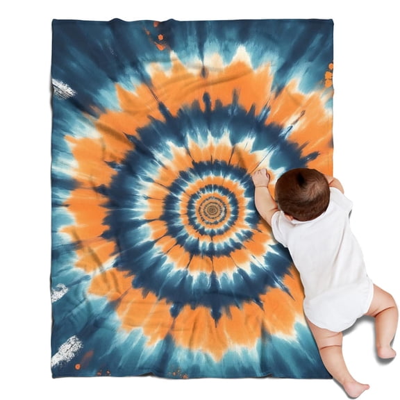 Orange Blue Tie Dye Spiral Pattern Blanket,Comfortable Soft Flannel Throw Blanket,All Season,Warm Lightweight Blankets for Sofa Bed Couch Living Room Chair,30"x40"