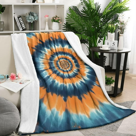 Orange Blue Tie Dye Spiral Pattern Blanket,Comfortable Soft Lamb Wool Throw Blanket,All Season,Warm Lightweight Blankets for Sofa Bed Couch Living Room Chair,50"x60"