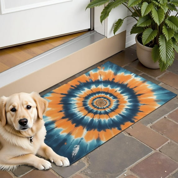 Orange Blue Tie Dye Spiral Pattern Door Rugs,Washable Non Slip Door Mats Indoor,Decorative Door Mats,Entry Mat Indoor for Entrance,Bedroom,Kitchen,Bathroom,16"x24"