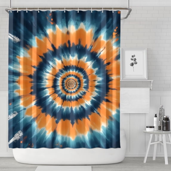 Orange Blue Tie Dye Spiral Pattern Shower Curtain 72"x84" ,Bathroom Decorative Shower Curtains Set with 12 Hooks,Modern Waterproof Washable Shower Curtain