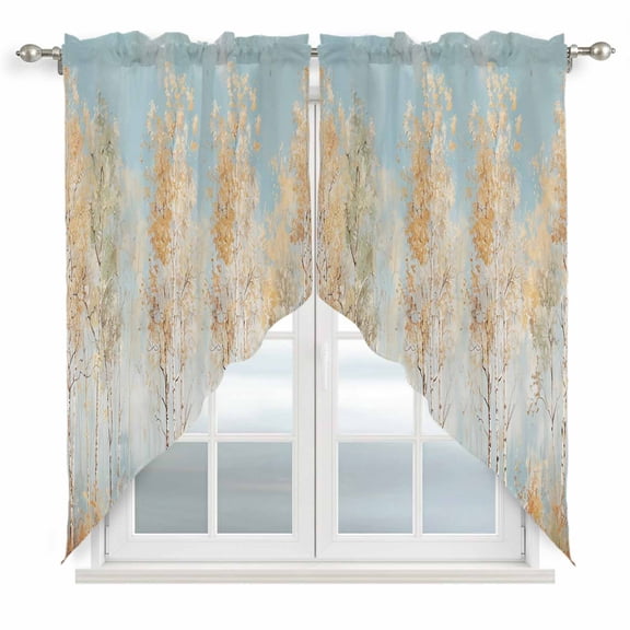 Orange Blue Vintage Kitchen Window Curtains, Swag Curtains Valance for Bedroom Living Room Bathroom, Modern Abstract Art Oil Paiting Rod Pocket Window Treatment Curtain Block Drapes 2 Panels 36"x36"