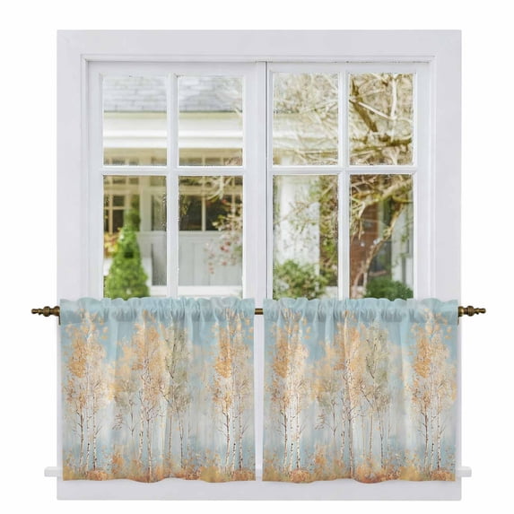 Orange Blue Vintage Tier Curtains, Modern Abstract Art Oil Paiting Light Filtering Kitchen Curtains, 2Pcs Rod Pocket Half Window Treatments Panels for Sink Cafe Cabinet Camper 27.5x24 Inches