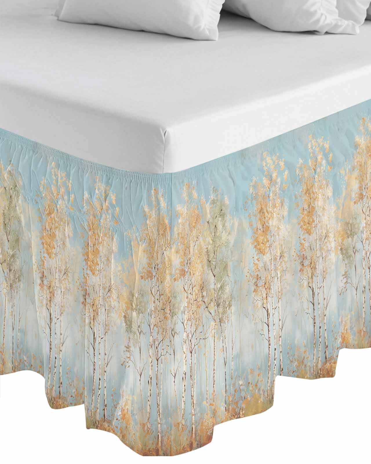 Orange Blue Vintage Wrap Around Bed Skirts for Queen Bed 16" Drop,Bed Skirt with Adjustable Elastic Belt Dust Ruffle Bed Valance for Bedroom Hotel Modern Abstract Art Oil Paiting Bed Frame Cover