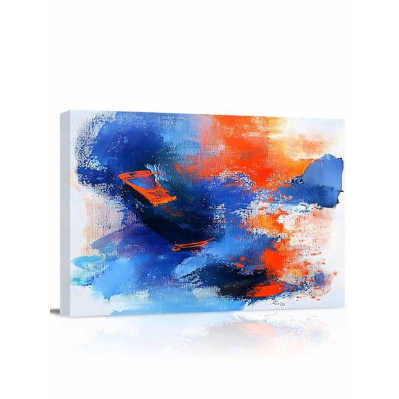 Orange Blue Wall Art for Living Room,Canvas Picture Wall Decor for Bathroom Bedroom,Modern Abstract Oil Painted Aesthetics Painting Artwork for Office Kitchen Hallway Dining Room Home Decor 12"x16"