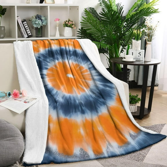 Orange Blue White Tie Dye Mandala Pattern Blanket,Comfortable Soft Flannel Throw Blanket,All Season,Warm Lightweight Blankets for Sofa Bed Couch Living Room Chair,40"x50"