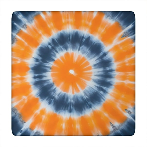 Orange Blue White Tie Dye Mandala Pattern Square Fitted Tablecloth with Elastic Edge,Square Table Cover,Washable Elastic Table Cover for Home Kitchen Party Decor 34"x34"