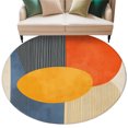 thumbnail image 1 of Orange Blue Yellow Round Rug 6ft Washable Circle Kitchen Rugs Non Slip Geometric Striped Farmhouse Art Large Area Rug Indoor Floor Carpet for Bedroom Living Room Home Office Dining Room Nursery, 1 of 9