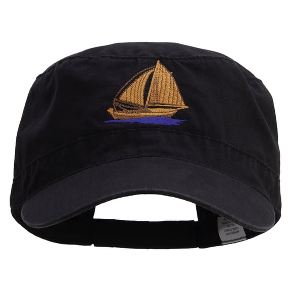 Orange Boat Embroidered Big Size Adjustable Ripstop Army Cap - Black XL-3XL