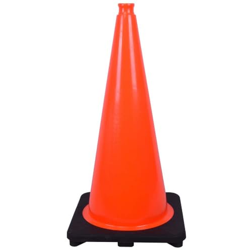 Orange Body PVC Traffic Cone: 28" Height, 14" Square Black Base, 7 Lb Weight$$Safety & Emergency