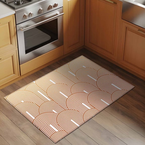 Orange Bohemian 2x3 Rug for Entryway Front Door Kitchen Sink Area, Abstract Stripes Texture Geometric Pattern Low Pile Washable Non Slip Rectangle Area Rug