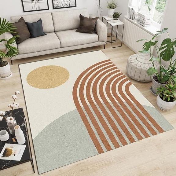 Orange Bohemian Lines Area Rug, Simple Medieval Sun Indoor Non Slip Carpet, Large Machine Washable Decorative Rug For Living Room Bedroom Dining Room Farmhouse 3x4ft